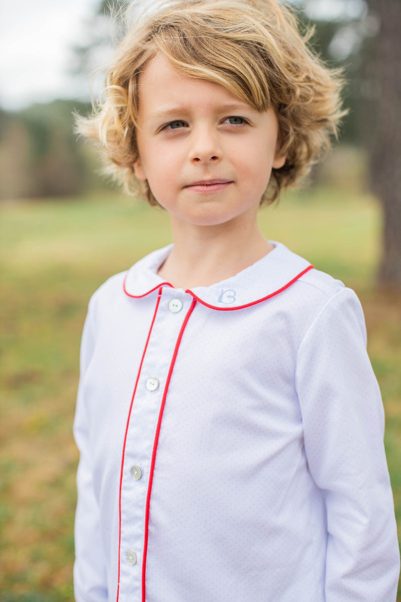 Fitz Shirt Long Sleeve in Blue Bitty Dot Pique