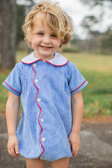 Baine Short Sleeve Scalloped Bubble in Marine Blue Non-Wrinkle Cord