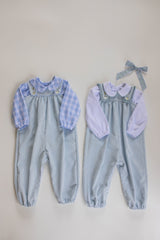 Payton Bubble Long w/ Ruffle Straps in Powder Blue Non-Wrinkle Corduroy