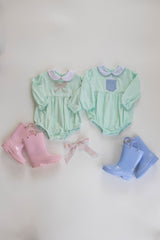 Forrest Bubble Long Sleeve Knit w/ Woven Collar in Icy Mint Knit