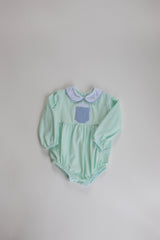 Forrest Bubble Long Sleeve Knit w/ Woven Collar in Icy Mint Knit