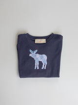 Boy Tee Long Sleeve Navy with Moose