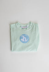 Boy Tee Long Sleeve Premium in Icy Mint Knit with Circle w/ Lowercase Fabric Initial