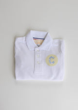 Boy Polo Long Sleeve White with Circle w/ Lowercase Fabric Initial