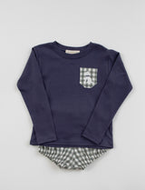 Boy Tee Long Sleeve Navy with Pocket w/ Mini Puppy Dog