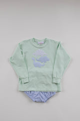 Boy Tee Long Sleeve Premium in Icy Mint Knit with 3 Dinos