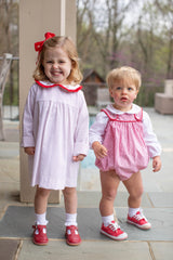 Payton Bubble Short w/ Piping Straps in Red Windowpane