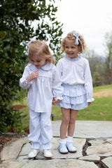 Greta Top Long Sleeve in Blue Bitty Dot Pique