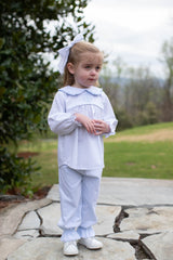 Bloomer Pants Long Lined in Blue Windowpane