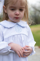 Greta Top Long Sleeve in Blue Bitty Dot Pique