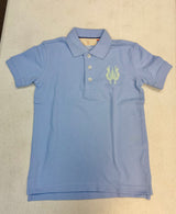 Boy Polo Short Sleeve Light Blue w/ Overlapping Single Initial with 2 Fabrics "W"
