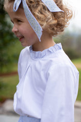 Annabelle Top Long Sleeve in Blue Bitty Dot Pique