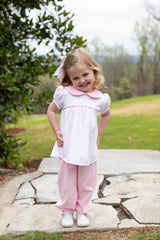 Greta Top Short Sleeve in Bitty Dot Pink Pique