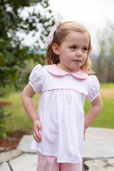 Greta Top Short Sleeve in Bitty Dot Pink Pique