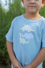 Boy Tee Short Sleeve Sky Blue with 3 Dinosaurs