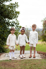 David Shirt Long Sleeve w/ Tabs in Ivory Non-Wrinkle Corduroy