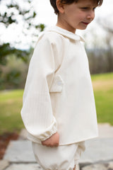 David Shirt Long Sleeve w/ Tabs in Ivory Non-Wrinkle Corduroy