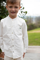 Tyson Shirt Long Sleeve Lined in Ivory Lawn