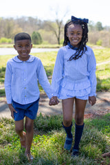 Alistair Shirt Long Sleeve in Blue & White Dress Stripe