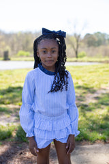 Annabelle Top Long Sleeve in Blue & White Dress Stripe
