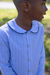 Alistair Shirt Long Sleeve in Blue & White Dress Stripe