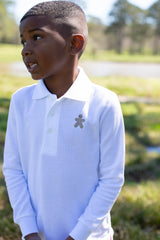 Boy Polo Long Sleeve White with Gingerbread Man Blue