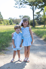 Megan Bubble Skirt in Aqua Microcheck