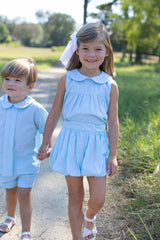 Greta Top Sleeveless in Aqua Microcheck