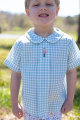 Freddie Shirt Short Sleeve in French Blue Check