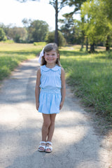 Greta Top Sleeveless in Aqua Microcheck