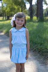 Greta Top Sleeveless in Aqua Microcheck