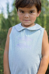 David Shirt Sleeveless in Palm Stripe Seersucker