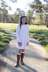 Avery Dress Long Sleeve in Ballet Pink Non-Wrinkle Corduroy