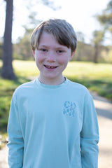 Boy Tee Long Sleeve Premium in Mist Knit with Stacked Fabric Monogram