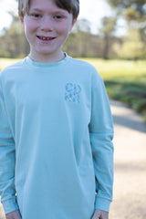 Boy Tee Long Sleeve Premium in Mist Knit with Stacked Fabric Monogram