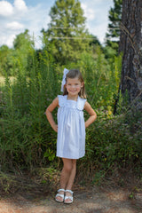 Lulu Dress with Ruffle Straps in Blue Windowpane