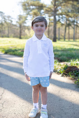 Boy Polo Long Sleeve White with Mini Football w/ Name
