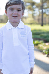 Boy Polo Long Sleeve White with Mini Football w/ Name