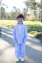 Hannah Jammas Knit in Blue Gingham Knit