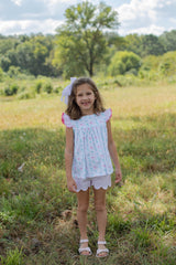 Spencer Scalloped Shorts in Light Pink Stripe Seersucker