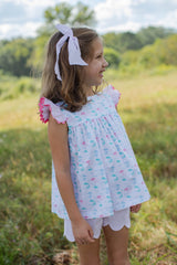 Spencer Scalloped Shorts in Light Pink Stripe Seersucker