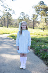 Caroline Dress Long Sleeve in Powder Blue Non-Wrinkle Corduroy