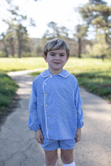 Alex Shirt Long Sleeve in Chambray Swiss Dots