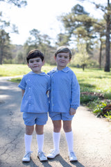 Henry Shirt Short Sleeve in Chambray Swiss Dots