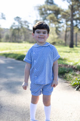 Henry Shirt Short Sleeve in Chambray Swiss Dots