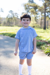 Finn Shorts in Chambray Swiss Dots