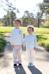 Boy Tee Long Sleeve Premium in Baby Blue Stripe Knit with Pocket w/ Mini Football