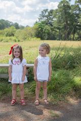 Martha Top in Blue Bitty Dot Pique with Pocket w/ Mini Puppy