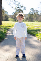 Boy Tee Long Sleeve Premium in Baby Blue Stripe Knit with Pocket w/ Mini Football