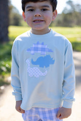 Boy Tee Long Sleeve Premium in Light Blue Knit with 3 Dinos